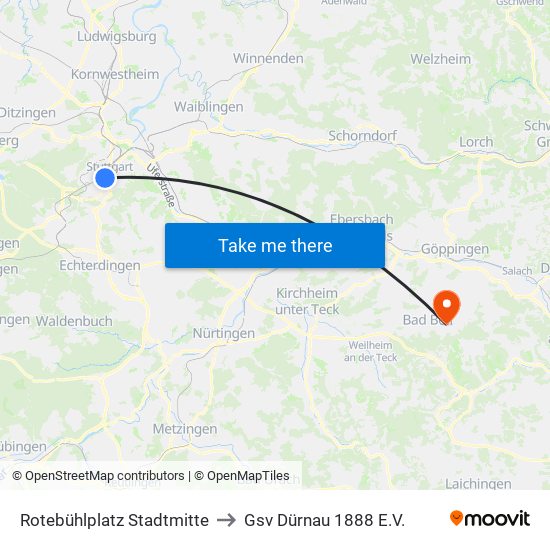 Rotebühlplatz Stadtmitte to Gsv Dürnau 1888 E.V. map