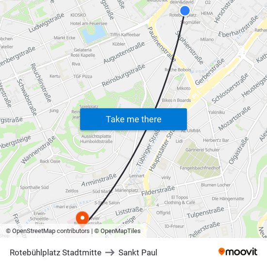 Rotebühlplatz Stadtmitte to Sankt Paul map