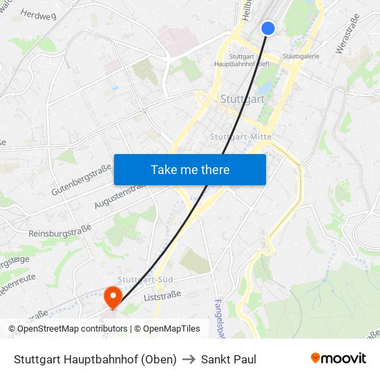 Stuttgart Hauptbahnhof (Oben) to Sankt Paul map