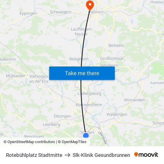 Rotebühlplatz Stadtmitte to Slk-Klinik Gesundbrunnen map