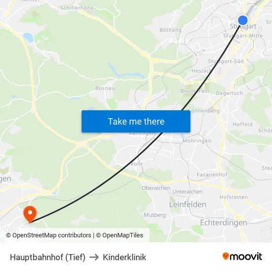 Hauptbahnhof (Tief) to Kinderklinik map