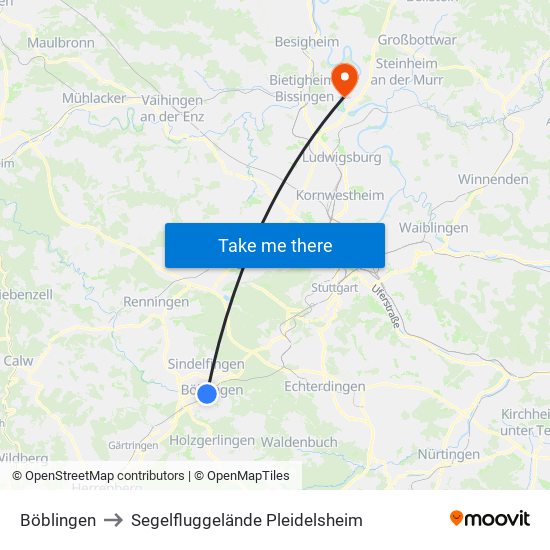 Böblingen to Segelfluggelände Pleidelsheim map