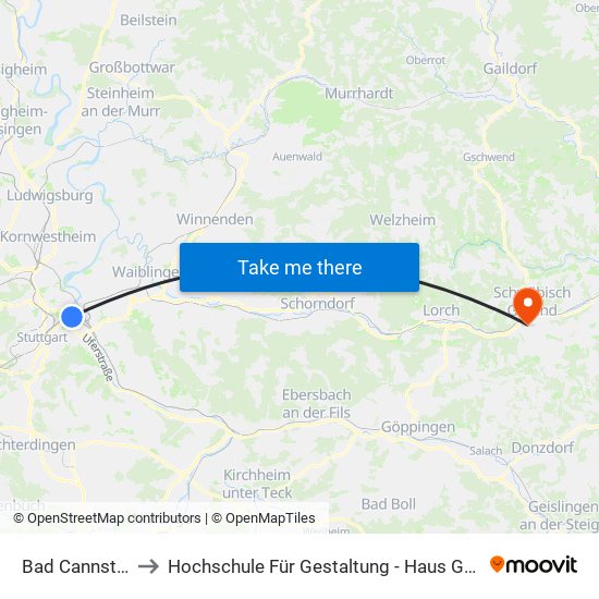 Bad Cannstatt to Hochschule Für Gestaltung - Haus Goethe map