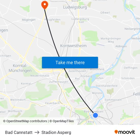 Bad Cannstatt to Stadion Asperg map