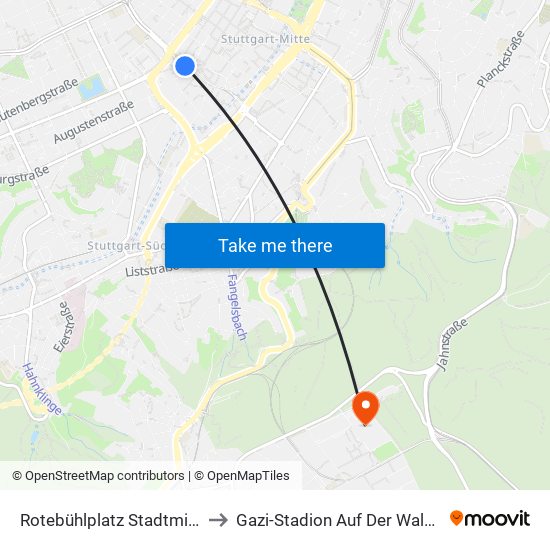 Rotebühlplatz Stadtmitte to Gazi-Stadion Auf Der Waldau map