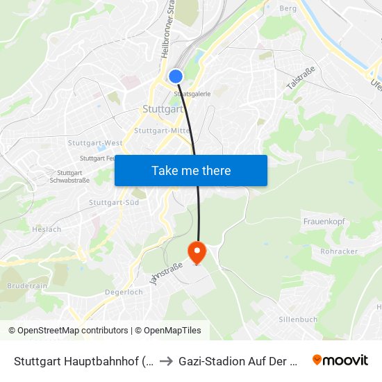 Stuttgart Hauptbahnhof (Oben) to Gazi-Stadion Auf Der Waldau map