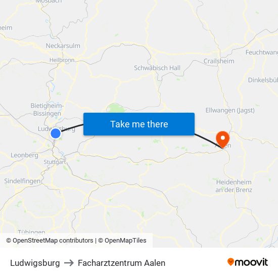 Ludwigsburg to Facharztzentrum Aalen map