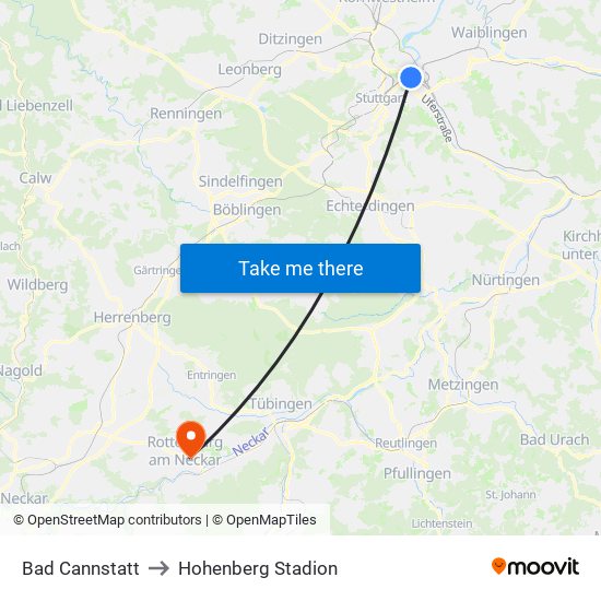 Bad Cannstatt to Hohenberg Stadion map
