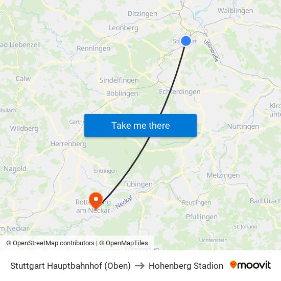 Stuttgart Hauptbahnhof (Oben) to Hohenberg Stadion map