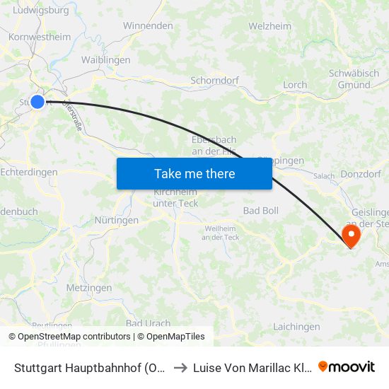 Stuttgart Hauptbahnhof (Oben) to Luise Von Marillac Klinik map