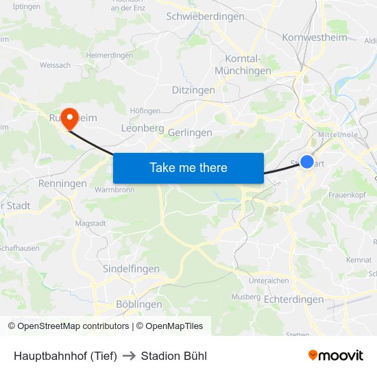 Hauptbahnhof (Tief) to Stadion Bühl map