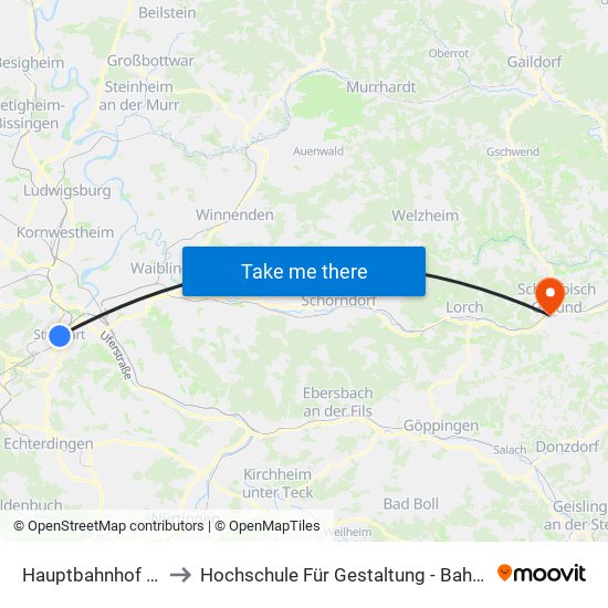 Hauptbahnhof (Tief) to Hochschule Für Gestaltung - Bahnhofplatz map