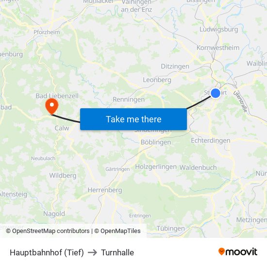 Hauptbahnhof (Tief) to Turnhalle map