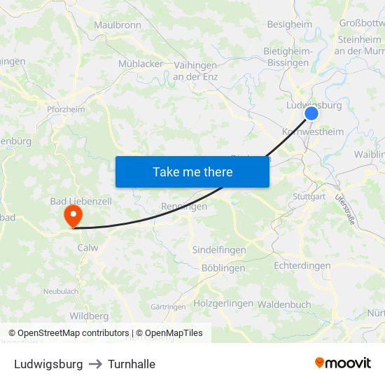 Ludwigsburg to Turnhalle map