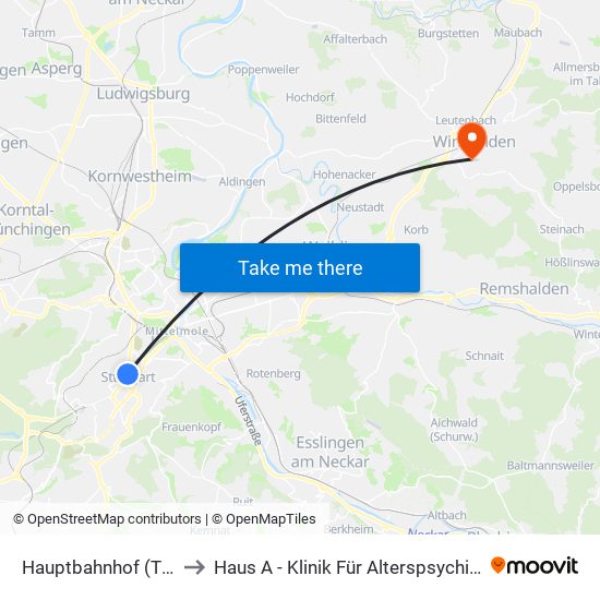 Hauptbahnhof (Tief) to Haus A - Klinik Für Alterspsychiatrie map