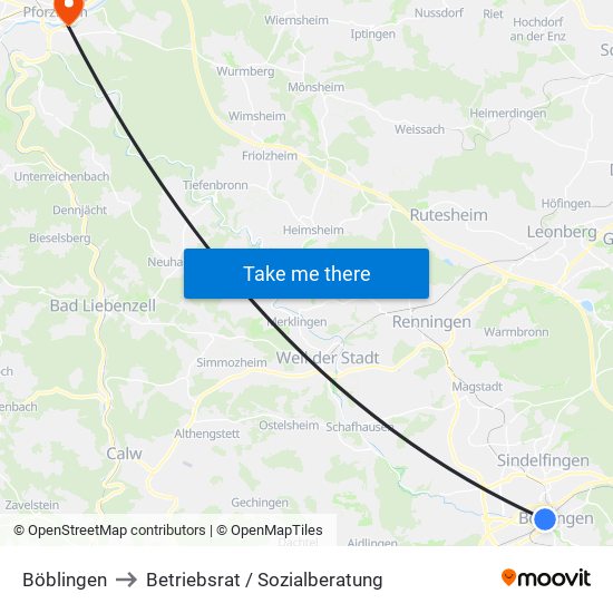 Böblingen to Betriebsrat / Sozialberatung map