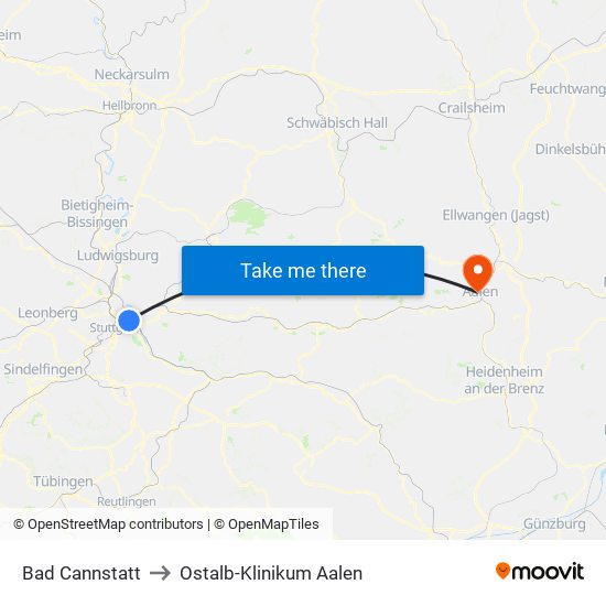 Bad Cannstatt to Ostalb-Klinikum Aalen map