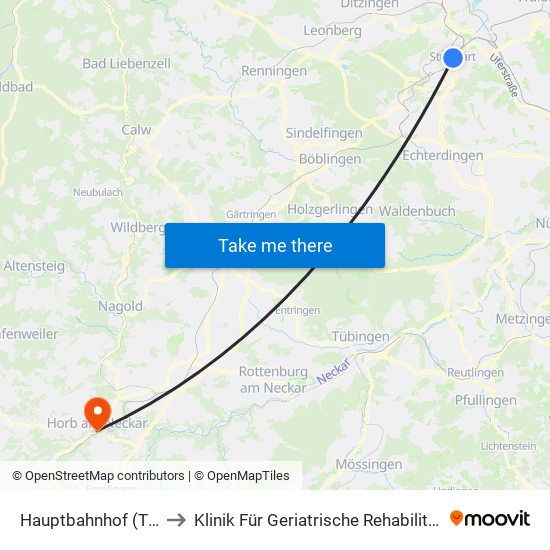 Hauptbahnhof (Tief) to Klinik Für Geriatrische Rehabilitation map