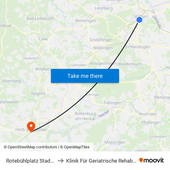 Rotebühlplatz Stadtmitte to Klinik Für Geriatrische Rehabilitation map