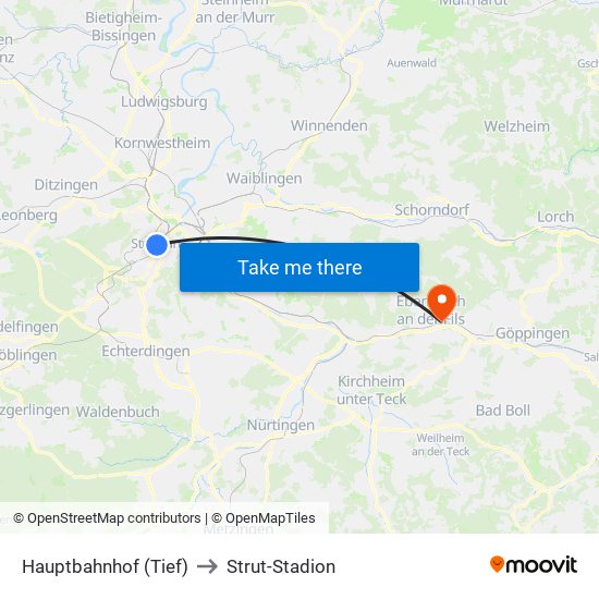 Hauptbahnhof (Tief) to Strut-Stadion map