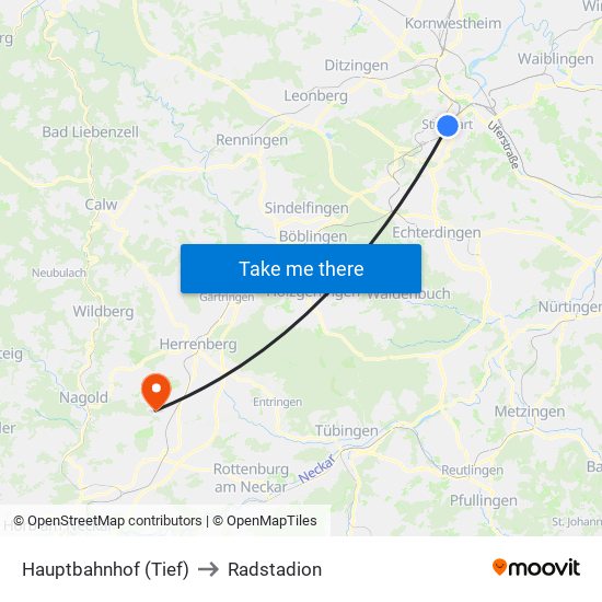 Hauptbahnhof (Tief) to Radstadion map