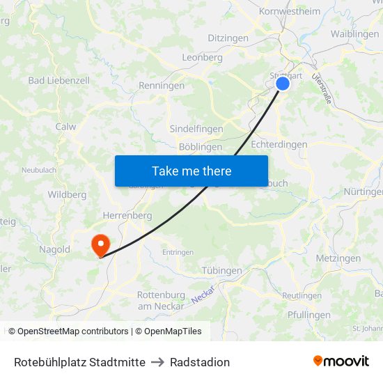 Rotebühlplatz Stadtmitte to Radstadion map