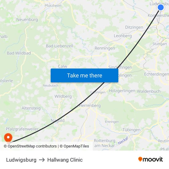 Ludwigsburg to Hallwang Clinic map