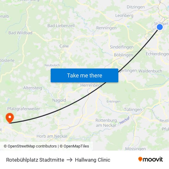 Rotebühlplatz Stadtmitte to Hallwang Clinic map