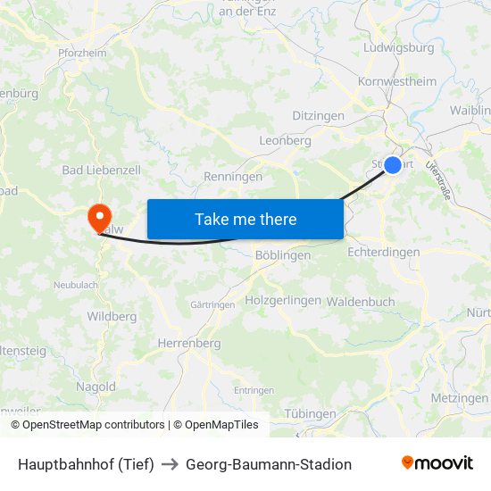 Hauptbahnhof (Tief) to Georg-Baumann-Stadion map