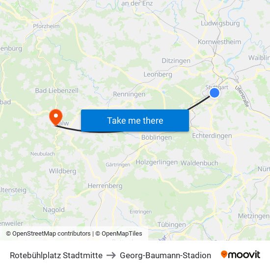 Rotebühlplatz Stadtmitte to Georg-Baumann-Stadion map