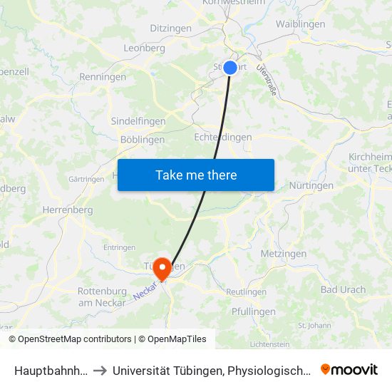 Hauptbahnhof (Tief) to Universität Tübingen, Physiologische Ökologie Der Tiere map