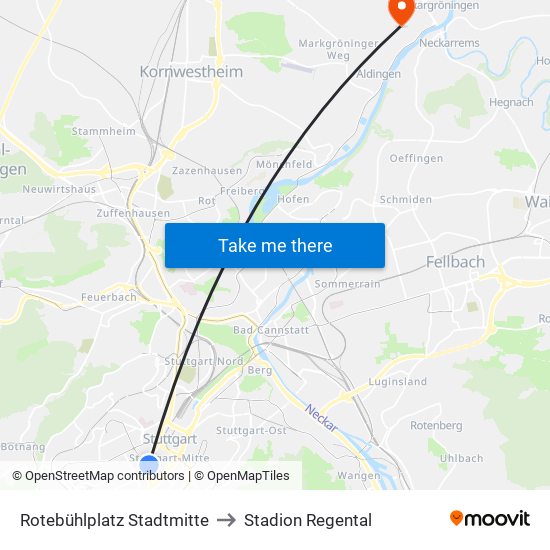 Rotebühlplatz Stadtmitte to Stadion Regental map
