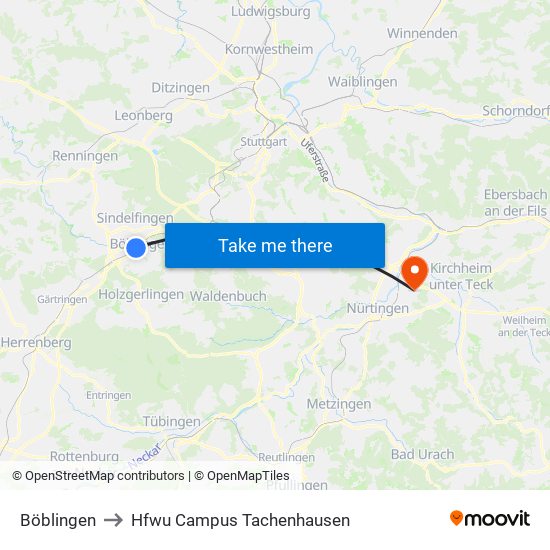 Böblingen to Hfwu Campus Tachenhausen map
