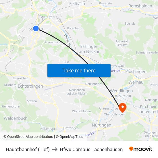 Hauptbahnhof (Tief) to Hfwu Campus Tachenhausen map