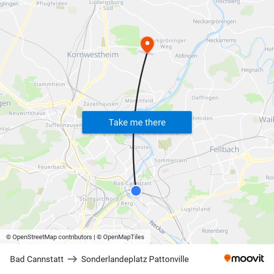 Bad Cannstatt to Sonderlandeplatz Pattonville map