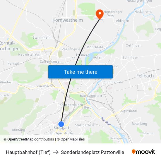 Hauptbahnhof (Tief) to Sonderlandeplatz Pattonville map