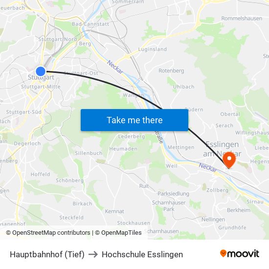 Hauptbahnhof (Tief) to Hochschule Esslingen map