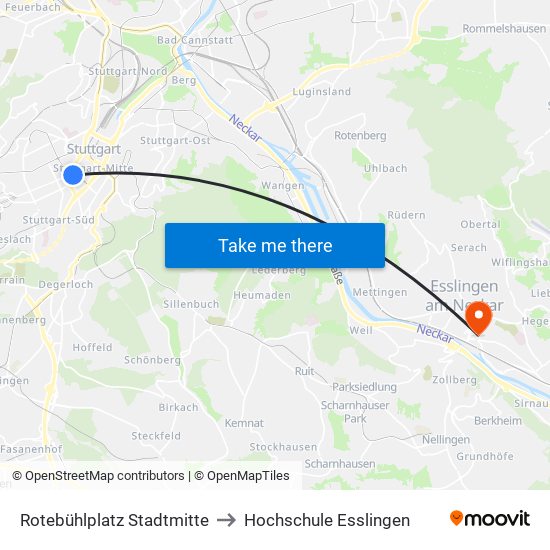 Rotebühlplatz Stadtmitte to Hochschule Esslingen map