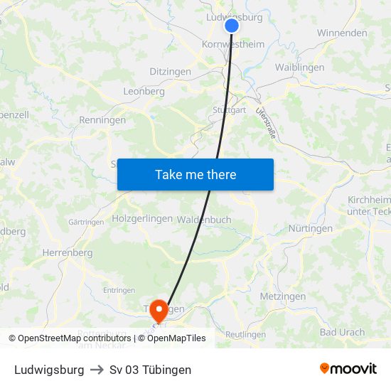 Ludwigsburg to Sv 03 Tübingen map
