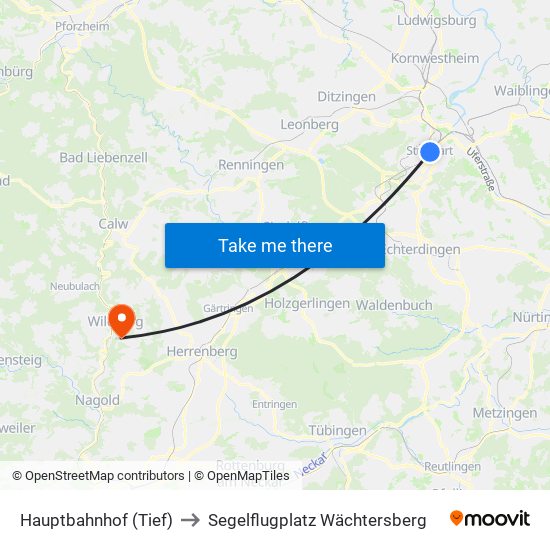 Hauptbahnhof (Tief) to Segelflugplatz Wächtersberg map