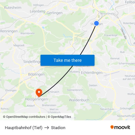 Hauptbahnhof (Tief) to Stadion map