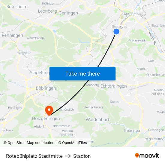 Rotebühlplatz Stadtmitte to Stadion map