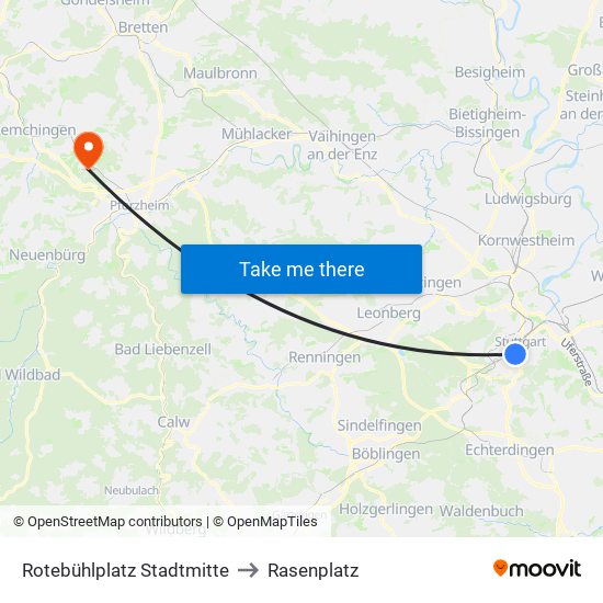 Rotebühlplatz Stadtmitte to Rasenplatz map