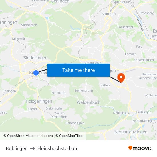 Böblingen to Fleinsbachstadion map