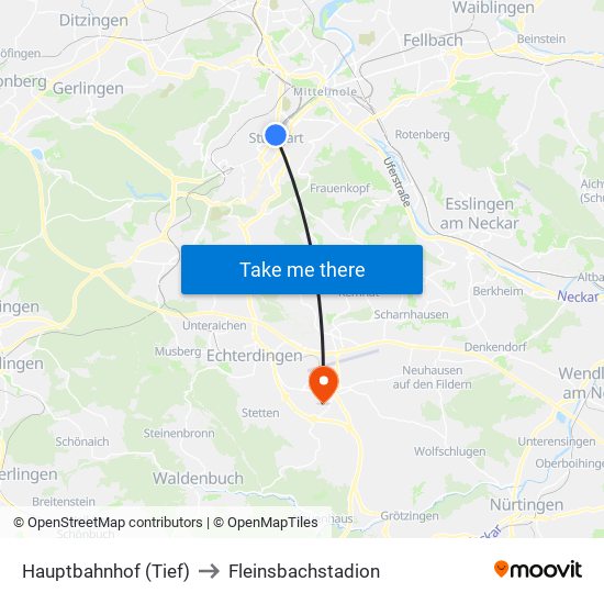 Hauptbahnhof (Tief) to Fleinsbachstadion map