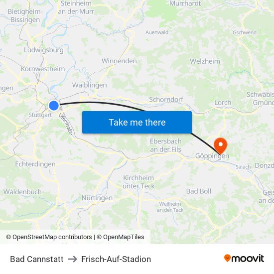 Bad Cannstatt to Frisch-Auf-Stadion map