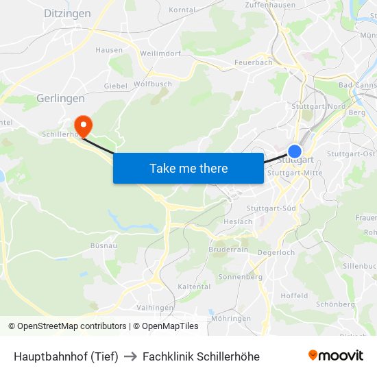 Hauptbahnhof (Tief) to Fachklinik Schillerhöhe map