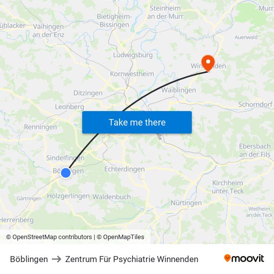 Böblingen to Zentrum Für Psychiatrie Winnenden map