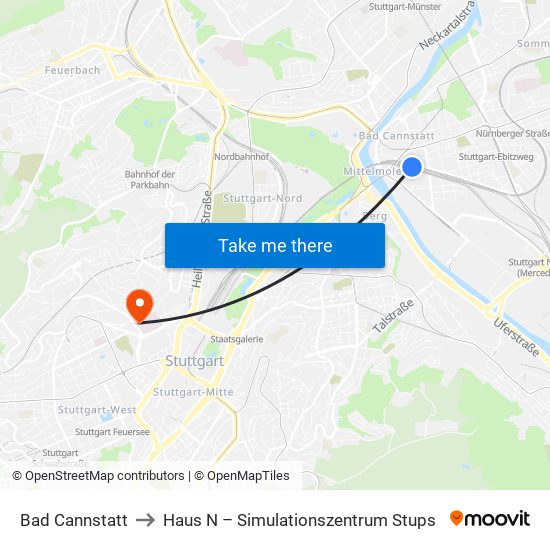 Bad Cannstatt to Haus N – Simulationszentrum Stups map