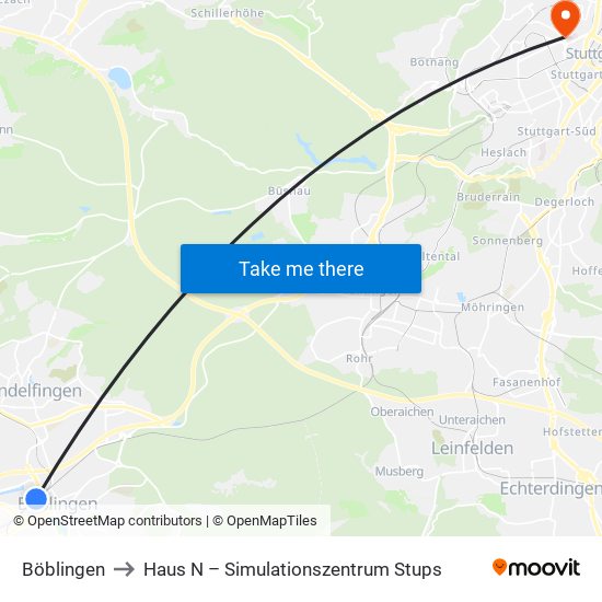 Böblingen to Haus N – Simulationszentrum Stups map